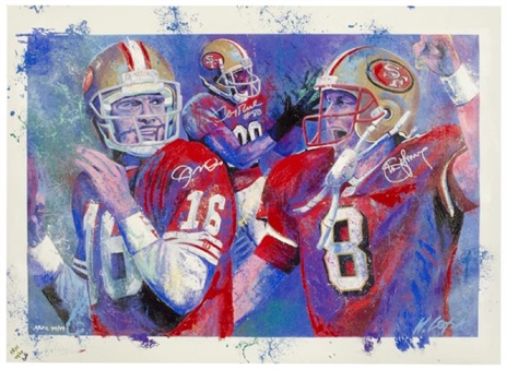 Joe Montana, Steve Young and Jerry Rice Signed 49ers MVPs Bill Lopa AROC Giclee on Canvas 